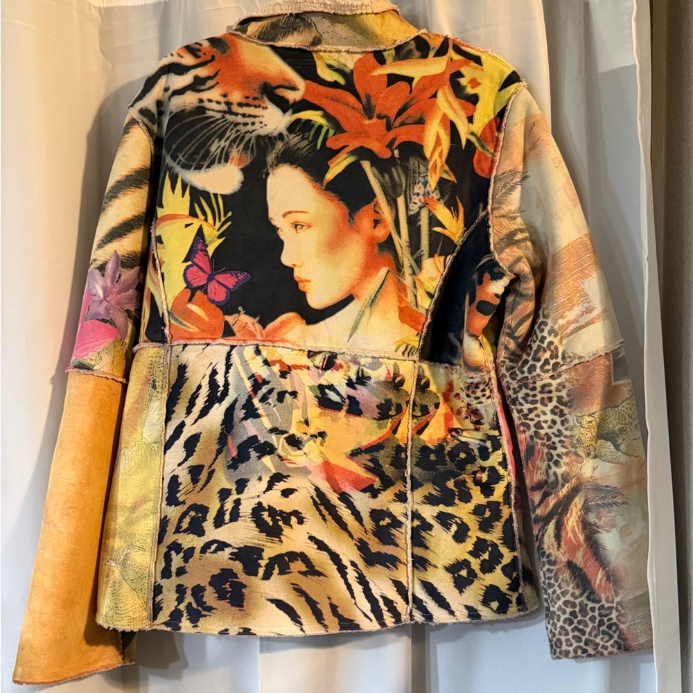 Vintage Alberto Makali Sherpa Lined Art Jacket Zip Front Multicolor S M - Picture 10 of 16